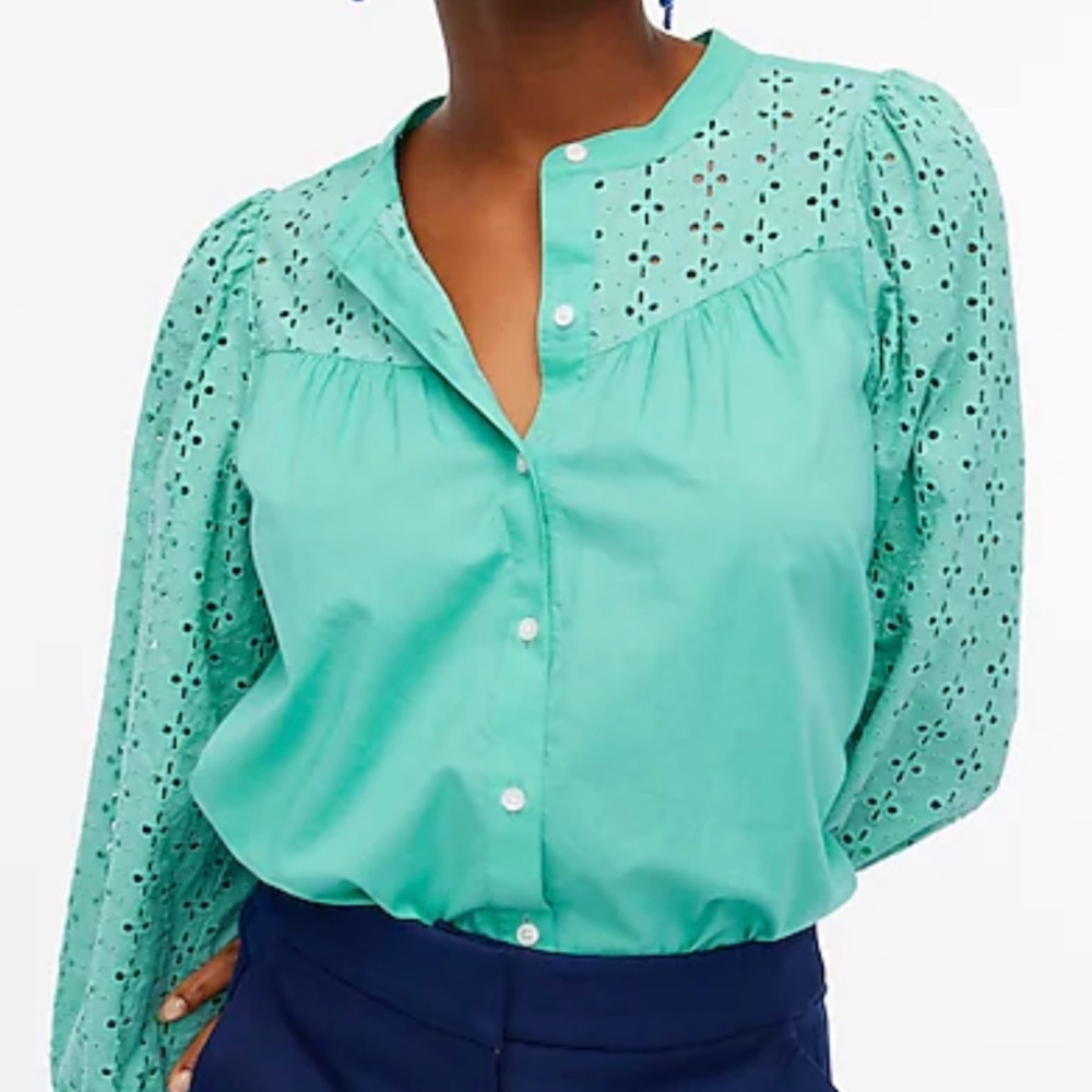 J Crew Factory Mixed Media Button Front Top